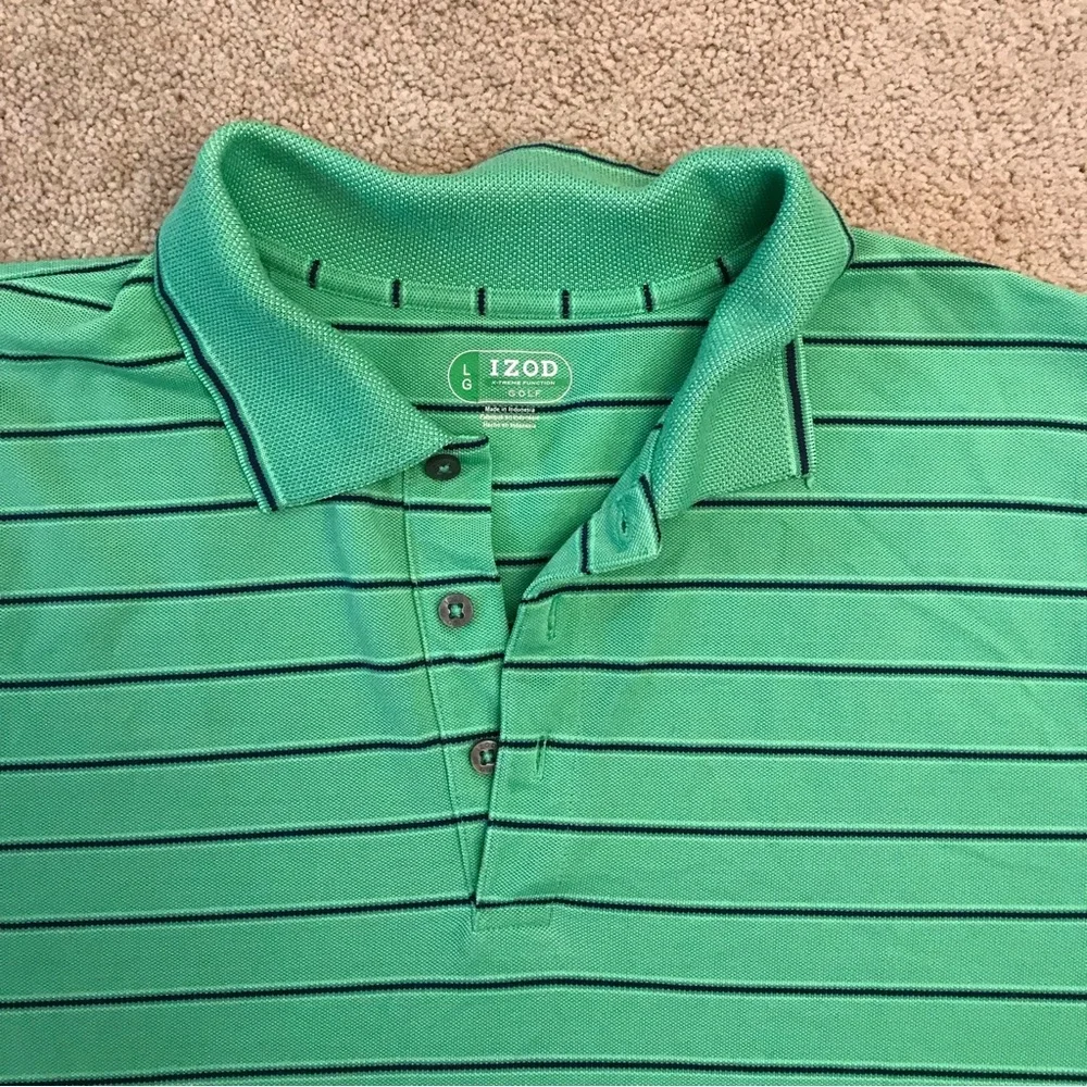 Izod Polo Shirt Men Size L Green Stripe X Treme Function Golf Shirt Short Sleeve - Picture 2 of 8